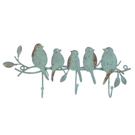 SOFFEE DESIGN Vintage Metal Wall Mounted Coat Rack with 3 Hooks, Birds on Tree Branch Hanger Key Holder Wall Organizer for Hats, Towels, Clothes, Scarves, Jewelry Wall Decoration - Green