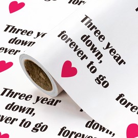 WRAPAHOLIC 3 Year Anniversary Wrapping Paper Roll - Mini Roll - 17 Inch x 16.5 Feet - Three Year Down Forever to Go Lettering with Red Love Design, Perfect for Anniversary, Wedding, Betrothal Party