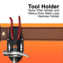 Wolf Nylon Plier Holster and Heavy Duty Steel Loop Hammer Holder, Tool Holder Black