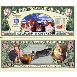 American Art Classics Crazy for Cats 9-Lives Novelty Money Bill in Currency Holder