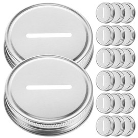 20Pcs Coin Slot Lids for Regular Mouth Mason Jar, Canning Lids Mouth, Money Saving Jars Silver Slotted Lids, Metal Coin Slot Lid for Regular Mouth Ball, Use for 2.75 Inch