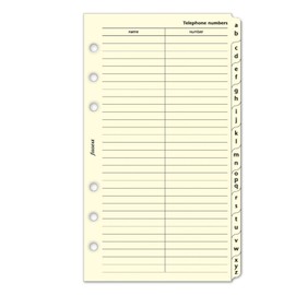 Filofax Personal Cotton Cream A-Z Slimline Index Name/Telephone Numbers