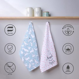 FRENCH BREAD Everyday - Juego de 2 toallas de cocina – diseño de doble cara, altamente suaves y absorbentes, 100% algodón, sin pelusas, estampado de ángel tiene patas, 15 x 25 pulgadas