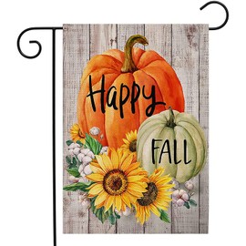 Happy Fall Garden Flag 12x18 Double Sided Pumpkin Sunflower Garden Yard Flags for Outdoor House Holiday Decoration (ONLY FLAG)