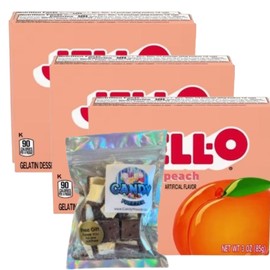 Gelatin Dessert Mix - 3 oz Boxes (Pack of 3) - with Candy Freezer Freeze Dried Ice Cream Bites (Peach) - Candy