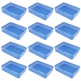 LJY 12 Pieces Rectangular Empty Plastic Storage Containers with Lids for Small Items and Other Craft Projects, 115 x 85 x 28 mm (Blue)