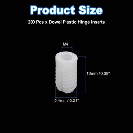 sourcing map 200Pcs 0.21"x0.39" Hinge Dowels, Plastic Dowel Insert for Cabinet Door Hinges Furniture Connections, White