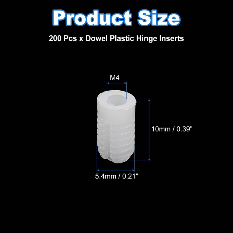 sourcing map 200Pcs 0.21"x0.39" Hinge Dowels, Plastic Dowel Insert for