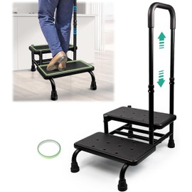 2 Step Stool with Handle, Height Adjustable Stepping Stool, Step Foot Stool with Non-Skid Platform & Luminous Strip, Holds up to 400 Pounds for Kitchen, RV, Car, Bathtub