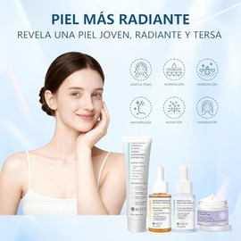 WEUD Skin Care Coreano 4 En 1 Kit, con 1 Crema Hidratante Niacinamida + 1 Crema para Cuello + 1 Serum Centella Asiatica + 1 Serum Péptidos Propóleo, Hidrata, Ilumina, Reduce Líneas Finas y Marcas de Acné