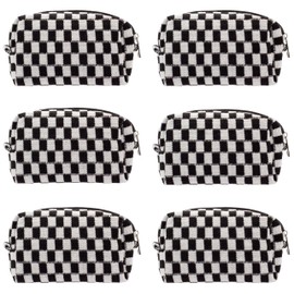 PAZIMIIK Checkered Makeup Bag for Purse Portable Zipper Make Up Pouch Small Cosmetic Case for Travel Accessories (6PCS Black)