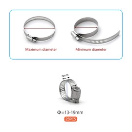 ZIPCCI Hose Clamp, 25 Pack Stainless Steel Worm Gear fuel line hose clamps, 13-19mm (1/2-3/4 inch)