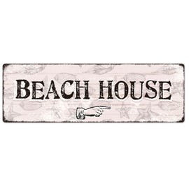 Interluxe Metal Sign – Beach House Right – Metal Decorative Sign Sign Beach House Maritime Sea Coast Shells Beach Pool House
