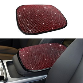 Lyxheth Bling Car Armrest Cover, Car Center Console Cover, Auto Center Console Protector with Glossy Crystal Rhinestone, Cute Charming Auto Center Console Protective Cover for Women Girl (Red)