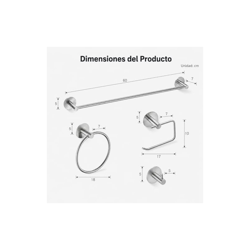 Juego de 4 Piezas Accesorios de Baño Negro Mate (Gris