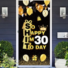 So Happy IM Thirty Today Happy 30th Birthday Banner Confetti Cheers to 30 Years Old Bday Theme Decor Decorations for Him Her Men Women Dirty 30 Funny 30th Birthday Party Supplies Black and Gold
