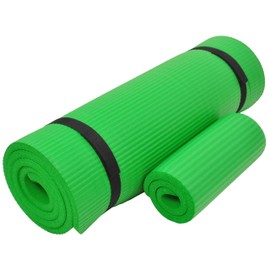 Signature Fitness All Purpose 1/2-Inch Extra Thick High Density Anti-Tear Exercise Yoga Mat and Knee Pad with Carrying Strap and Yoga Blocks, Green