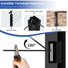 Zylorix 15Pack T316 Stainless Steel 1/8" Adjustable Invisible Cable Railing Hardware Kit, Terminal Toggle Anchor Angle, Indoor Outdoor Railing Kit for Metal Railing Corner Post and Wall Post, Brushed