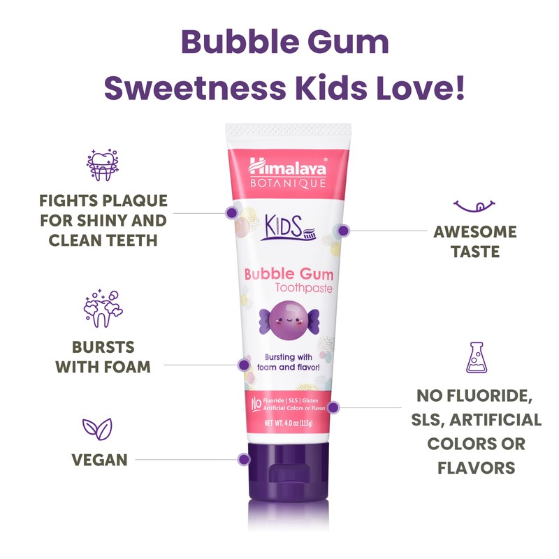 Himalaya Botanique Kids Toothpaste with Xylitol, Bubble Gum Flavor -