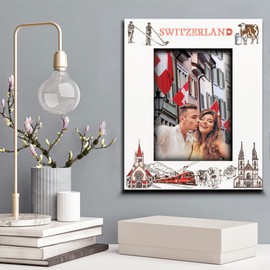 BELLA BUSTA-Switzerland Theme Picture Frame-Wedding, Honeymoon, Vacation, Family Reunion-Adventure- UV Print City Symbols Design (5x7 Vertical)