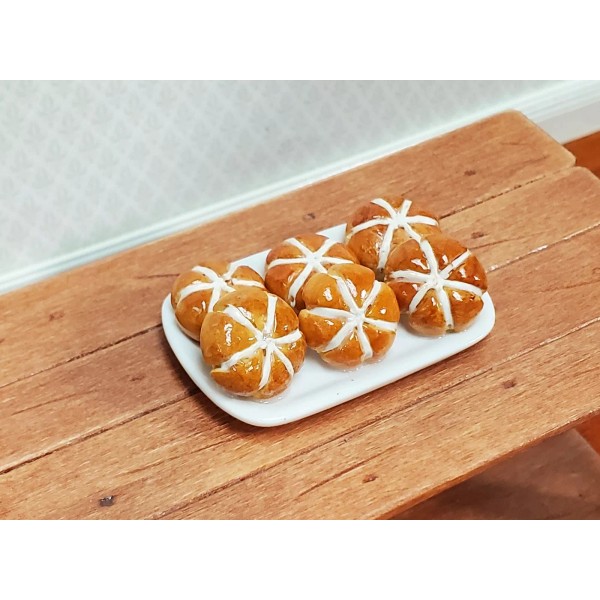 Town Square Miniatures Dollhouse Hot Cross Buns on a White