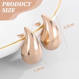 1 Paar Ohrringe Dupes, Chunky Earrings für Damen,Dicke Creolen für Frauen, leichte Waterdrop Hollow Open Hoops, hypoallergene 585 vergoldete Ohrringe Modeschmuck für Frauen und Mädchen