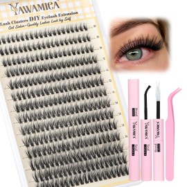 Yawamica Lash Clusters Kit Natural Lash Extension Kit Wispy Eyelash Clusters 10-16mm Fluffy Cluster Eyelash Extensions C Curl Individual Lashes 280pcs with Bond and Seal Lash Tweezers DIY Lash by Self