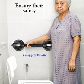 Heavy Duty Grab Bar with Large Suction Cups for Shower and Bathtub, Easy Tools-Free Installation & Removal, Safety with Compression Loss Warning, Useable on Diffrent Surfaces (Black, 19 Inches)