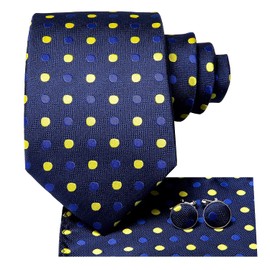 Hi-Tie Men Ties Sets Silk Stripe Paisley Necktie Pocket Square Cufflinks for Business Wedding,Blue Yellow