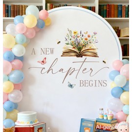 A New Chapter Begins Wall Decal - Storybook Baby Shower Decorations - Book Themed Bridal Shower