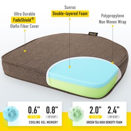 SUNROX Gel Memory Foam Chair Cushions, FadeShield Water-, Stain-Resistant Durable Reversible Seat Cushion Pads with Ties for Indoor/Outdoor Kitchen Dining Office 17"x16" Set of 6, Heather Chestnut