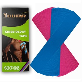 NELLHOMY 40Pcs Kinesiology Tape Precut, Physio Sports Tape for Athletes Muscle Injury, Breathable Elastic Waterproof Sports Tape for Muscles,Shoulder,Ankle,Elbow,Wrist,shin,Splint,Blue+Pink