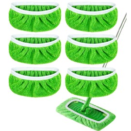 6PACK Reusable Microfiber Mop Pads Compatible with Swiffer Sweeper Refills Washable Wet Pads Refill for Wet & Dry Sweeping Cloths Mop Head Replacement for Household Cleaning