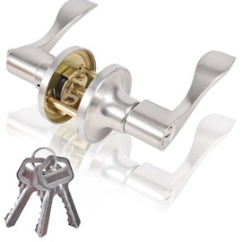 Brigligh High-Security Stainless Steel Door Handle with Lock and Key, Door Lever for Bedroom, Bathroom and Rooms(Silver)