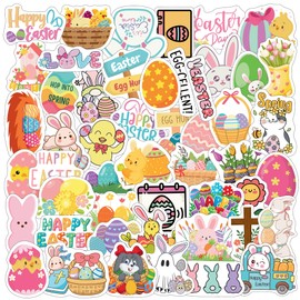 Easter Day Stickers Bunny Eggs Hunt Traditional Festival Decorative Basket Rabbit Spring Flowers Gift Idea for Easter Stickers Colorful Decorations Family Adult Kids Boys Girls Teen Holiday - 50Pcs