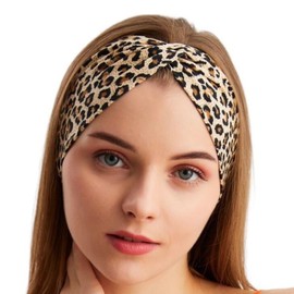BABYGIZ Women's Stretchy Knotted Twist Soft Cotton Headbands, Solid Colour, Non-Slip Fashion Sports Hair Bands for Women Yoga, Workout, Running (Leopard, 1 Size)