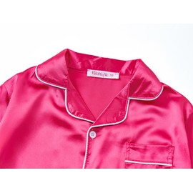 Topgal Hot Pink Pajama Set for Teen Girls – Satin Short Sleeve & Pants Button Down Girl PJ Set Size 6/7