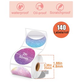 2 x 2 Round Thermal Labels for M110/M120/M220/M221 Label Printer, 2 Inch Circular Thermal Labels for Business and Home, 140 Labels for Printers, Starry Pink Purple