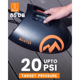 OutdoorMaster Shark High Pressure SUP Pump - Electric Air Pump with 20 PSI Active Cooling System Dual Stage Inflation & Auto-Off for Inflatable Paddle Board, Boats, Water Sports -2nd Gen