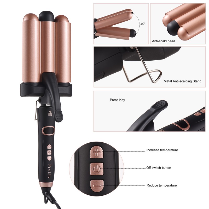 Pretfy Hair Curling Iron 3-Barrel 32mm Hair Waver Hair Curler