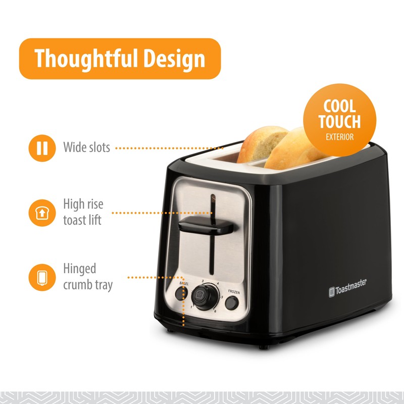 Toastmaster 2-Slice Cool Touch Toaster, black with stainless accent