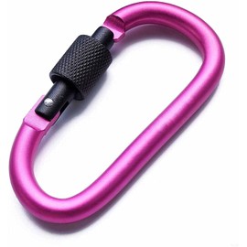 Aluminum Alloy D-Ring Locking Carabiner Clip Keychain Hook Clips Locking Carabiner Hiking Clips with Screw Gate Lock Heavy Duty for Outdoor, Camping, Hiking, Traveling, Fishing, Backpack（Rose Red）