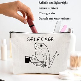 Frog Gifts Positive Affirmations Makeup Bag Funny Yoga Frog Toiletry Bag Self Love Cosmetic Bag for Christmas Thanksgiving Birthday Frog Stuff for Women Country Girls Friend Daughter Bestie