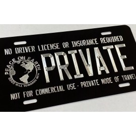 BLVD Engraved PRIVATE No Driver License Insurance Required Car Tag License Plate
