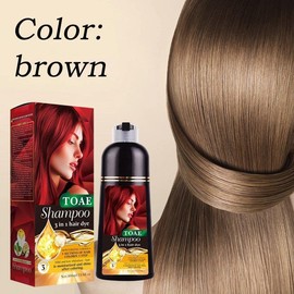 toae No bleached Wine-Red，Brown hair dye TOAE hair color shampoo 400ML Instant Hair Dye Shampoo for Men & Women-3 in 1 Shampoo-Long Lasting-Safe &Can cover gray hairs easy to use at home blonde brown - Color: Chestnut brown