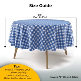 Exquisita funda de mesa de pícnic, paquete de 6 manteles de plástico redondos de alta calidad, color azul oscuro y blanco, mantel de plástico desechable a cuadros de cuadros de 84 pulgadas Redondo