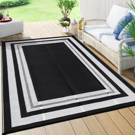 COZYLOOM Outdoor Rug 5x8 Outdoor Plastic Straw Rug Lightweight Modern Area Rug Waterproof Reversible Patio Rugs for Outdoors Backyard RV Patio Deck Picnic Camping Beach Trailer Black White Panel