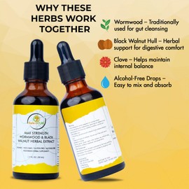 Cure wid Pure Black Walnut Wormwood Clove Extract 50ml Alcohol-Free,Non-GMO,Vegetarian Max Strength Organic Wormwood Black Walnut Clove TinctureTo Support Digestive Health