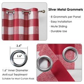 Melodieux Buffalo Check Plaid Blackout Curtains 96 Inches Long for Living Room, Bedroom Thermal Insulated Room Darkening Grommet Drapes, Red, 50 x 96 Inch, 2 Panels