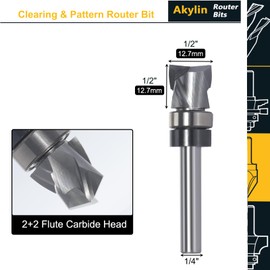 Solid Carbide Spiral Flush Trim Router Bits, 2+2 Compression Flutes, Clearing & Pattern Router Bit, Top Bearing Template Router Bit for Wood Flush Trimming, Mortising (1/4 Inch Shank,1/2”x1/2”)